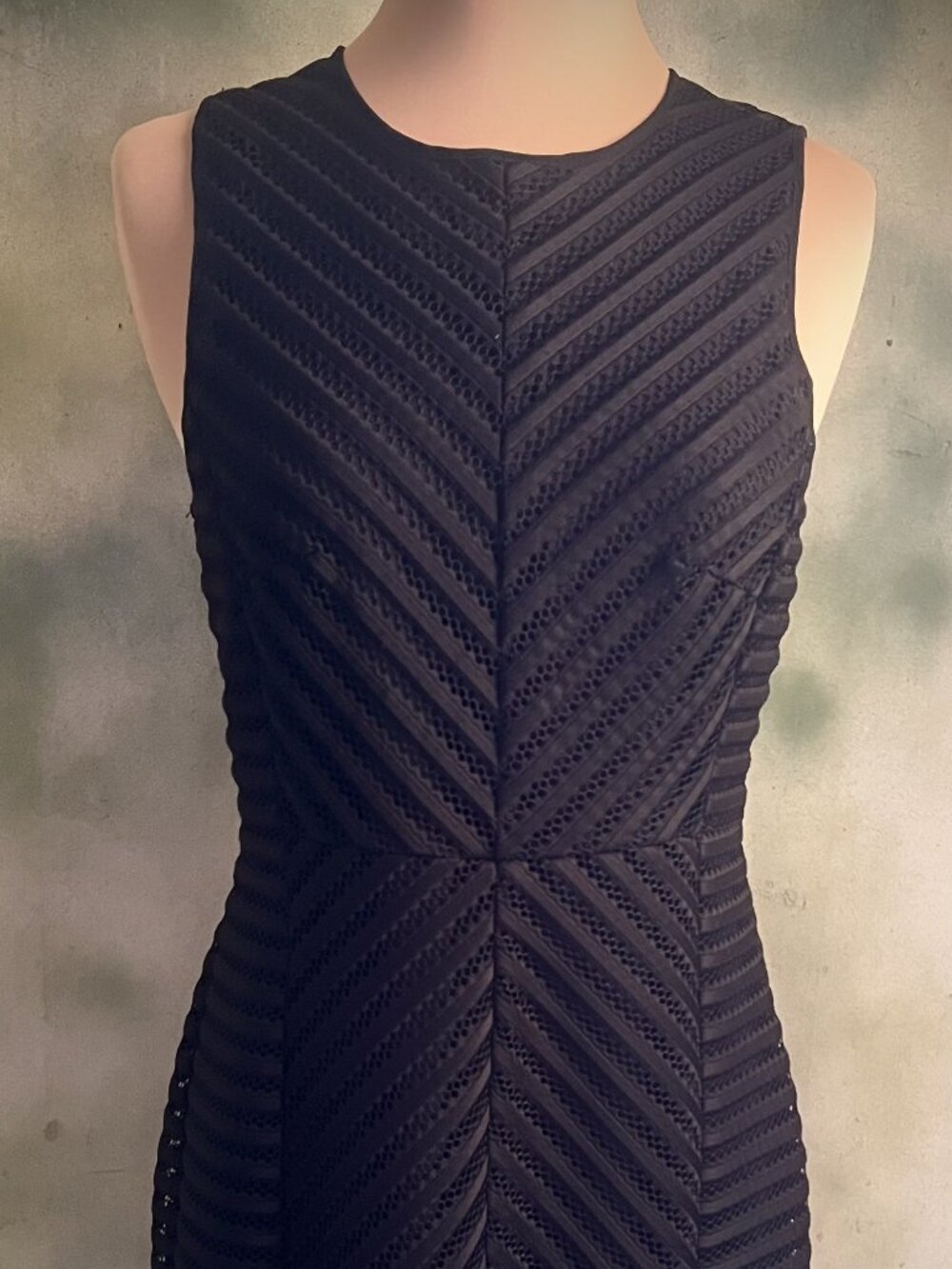 H&M Black Chevron Lace Fit & Flare Dress Size 8 Back Zip